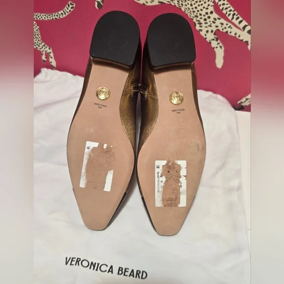 NWT Veronica Beard Cecile Cap Toe Gold Metallic Leather Ankle Boots Size 9M - Picture 8 of 9